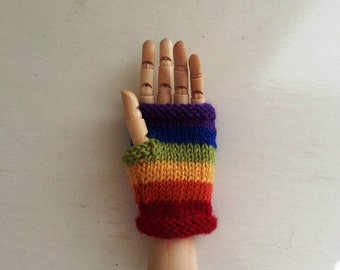 Rainbow kids gloves - childrens fingerless gloves - rainbow boy or girl - childrens mittens