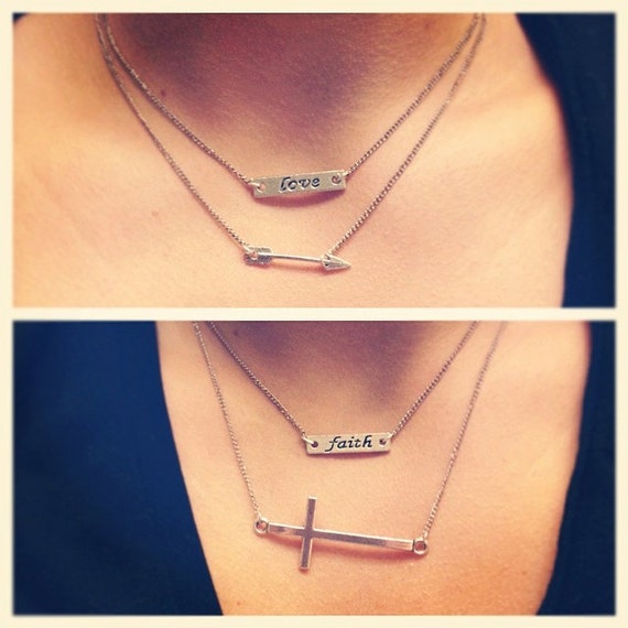 Items similar to Double Strand Love, Arrow Cross necklace Layered on Etsy
