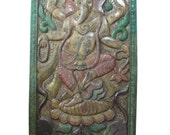 Indian Inspired Dancing Hindu God Ganesha Carving Teak Wall Panel 72 X 36 Inches