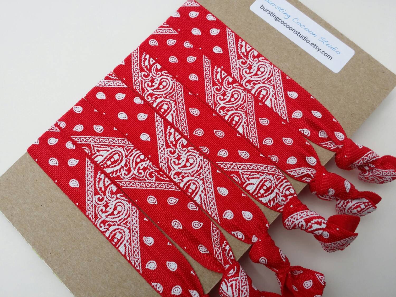 Red bandana hair ties set of 6 hairties FOE knot elastic