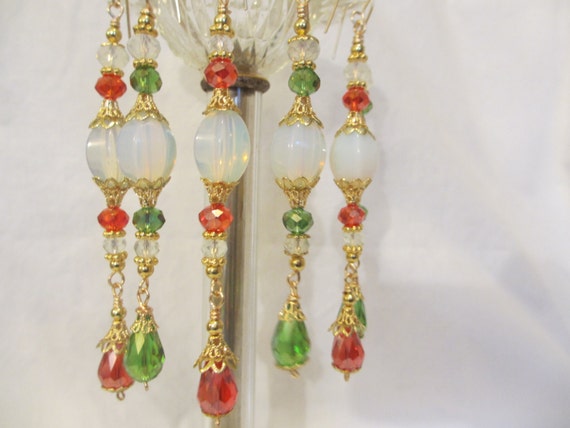 Crystal Bead Dangle Set Chandelier Ornaments by LaReineDesCharmes