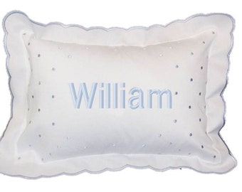Monogrammed Baby Pillow Crib Nursery Pink Blue White
