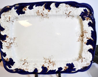 Huge Blue and White platter, More in our shop, Antique English, Vintage platter small nick, #1800a This platter is really huge...