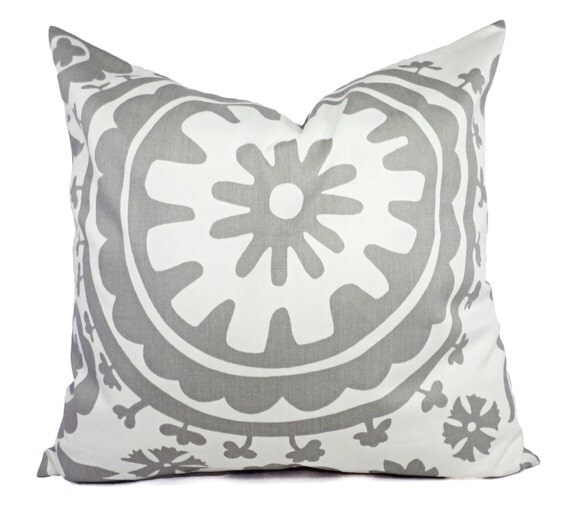 Two Grey Pillow Covers Grey and White Suzani Decorative