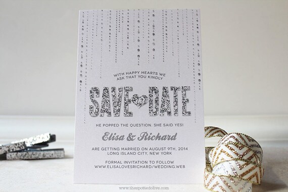 Glitter Look Wedding Save The Date Announcements - DIY Printable or Printed Invitations Il_570xn