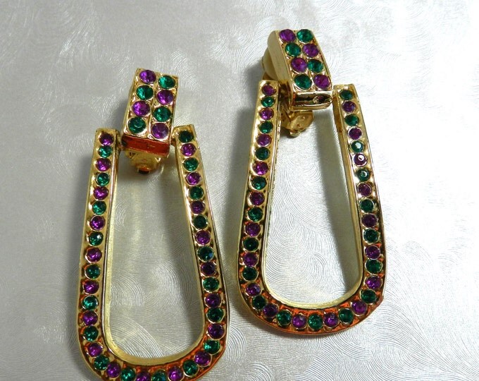 Vintage Fashion Earrings, 1980s Fashion Earrings, Runway Clip Earrings, Vintage Jewelry Jewellery, Large Doorknocker Earrings
