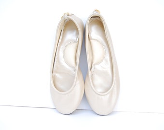 Pearlized ivory white leather ballet flats bridal ballerina shoes ...