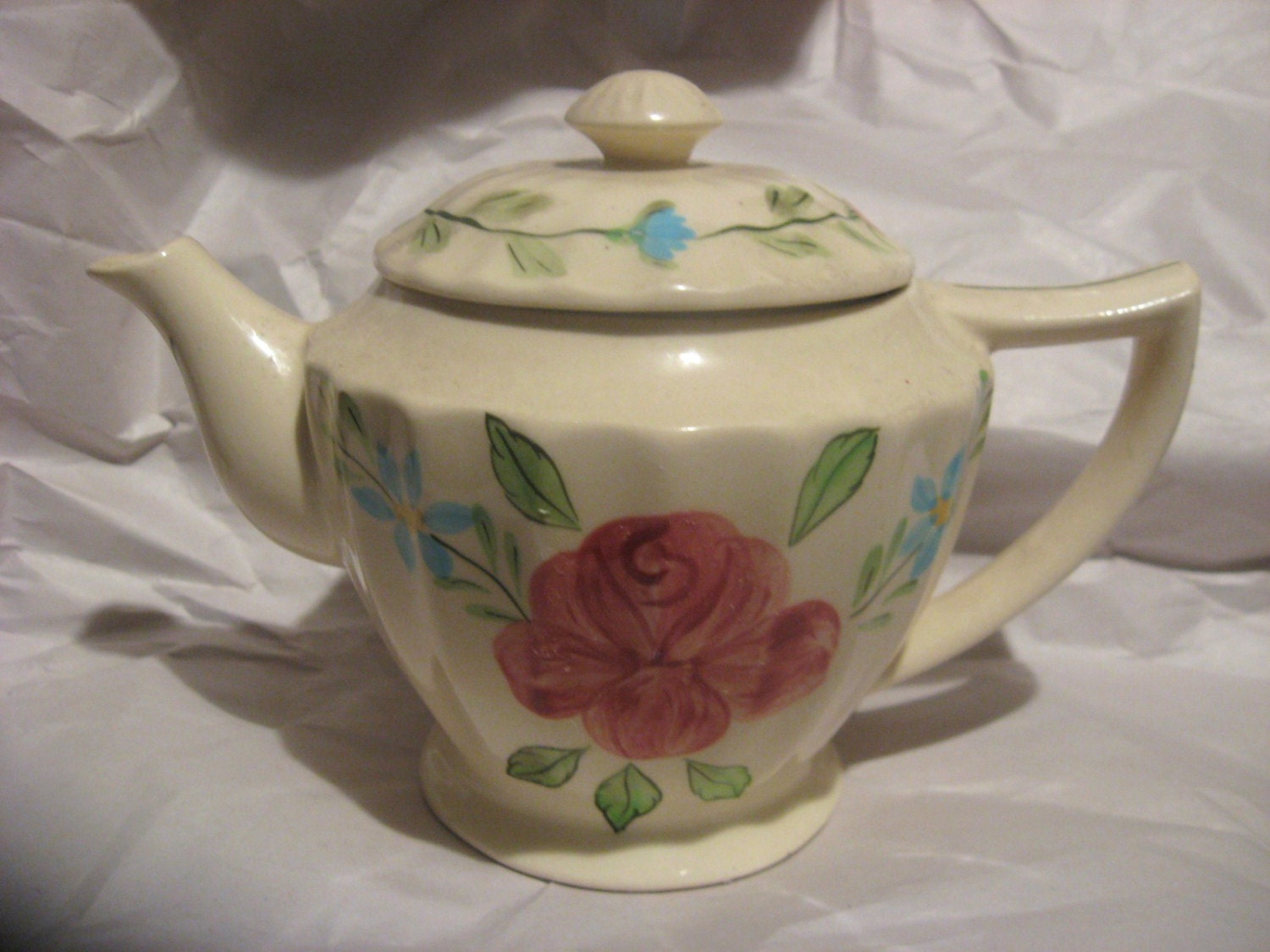 Rare CHEROKEE CHINA Floral TEAPOT Blue ridge Southern pottery