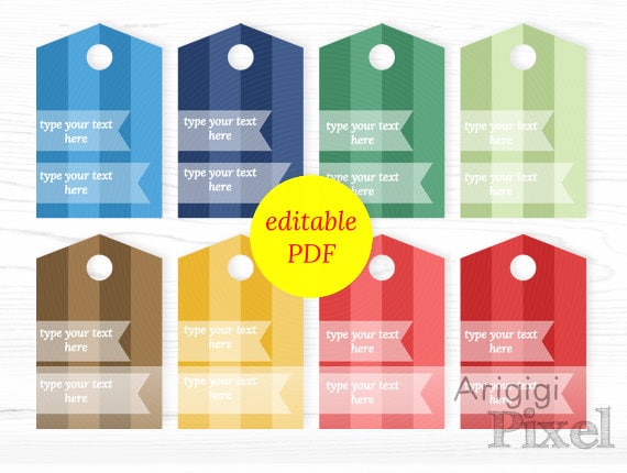 editable tags - printable editable PDF - wide striped gift tags - blue ...