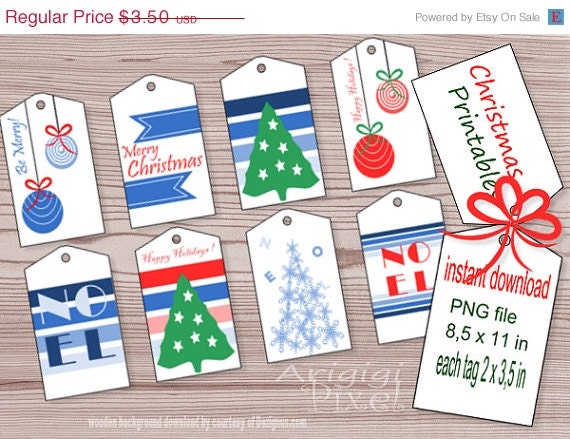 ON SALE 50 % OFF 8 different gift tags holiday Diy Christmas printables hang label tag instant download lettersize Il_570xn