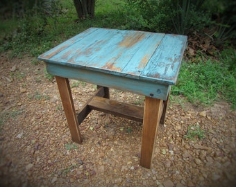 Turquoise End Table, Rustic Table, Southwest Furniture, Cabin Furniture, Rustic Wood Table, Solid Wood, Patio Table, Bedside Table