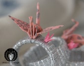 Napkin Rings with Pink Origami Mom and Baby Cranes, Set of 4 - Table Decoration Napkin Holders, Gift Idea