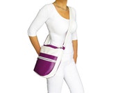 White and purple faux leather cross body bag messenger bag