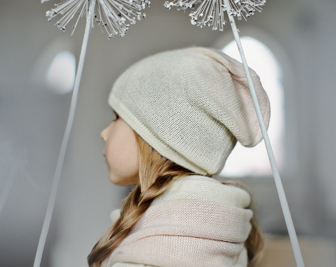 Ombre girl hat white rose girl hat children toddler alpaca wool slouchy beanie knit hat baby girl hat pink baby cap baby girl gift knit hat