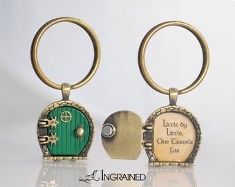 Fairy Door Locket Keyring Handpainted, green door locket, door locket, fairy door necklace