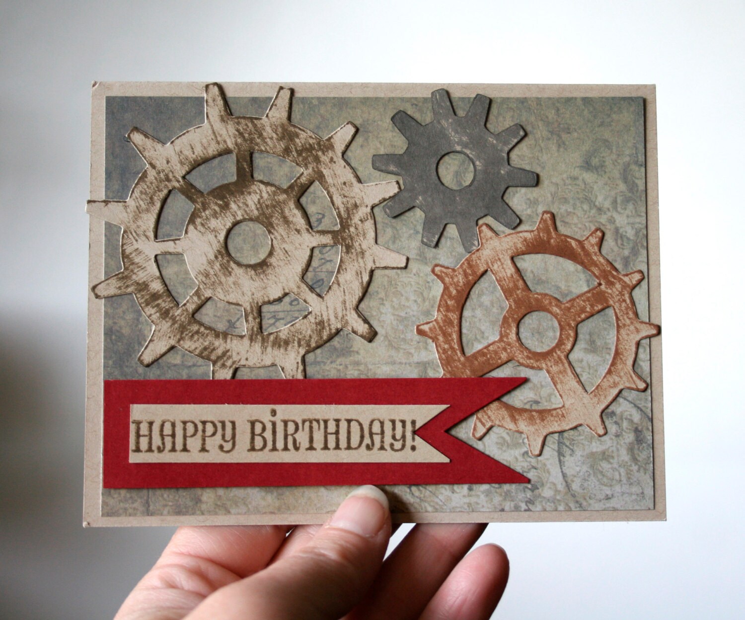 Happy Birthday Steampunk cogs and gears handmade by Vandicrafts