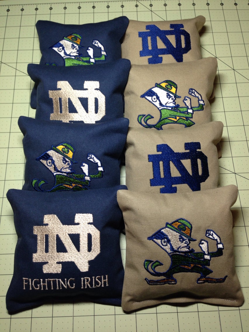 Cornhole Bags Custom Embroidered: Notre Dame By Debbierofstad