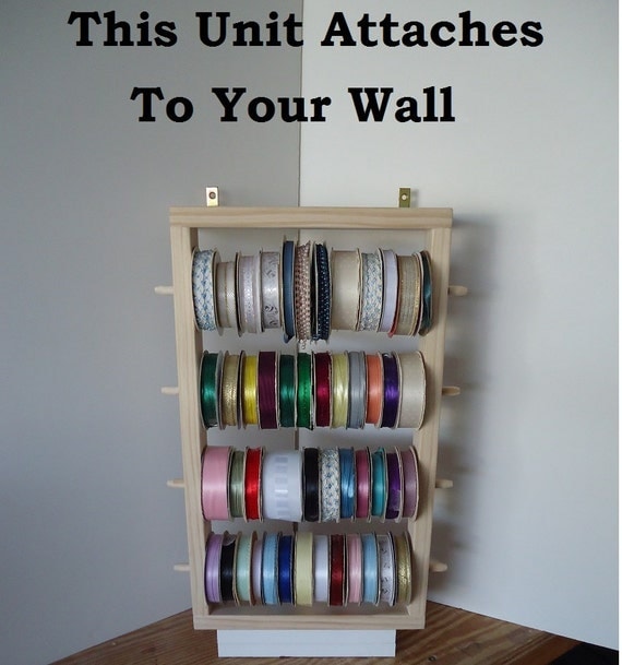 new-wall-mount-50-spool-ribbon-holder-scrapbooks-organizer-wood-rack