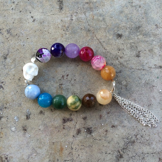 Items similar to Semi Precious Stone Beaded Strech Bracelet / Multi ...