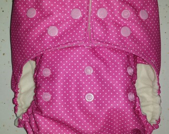 Pink Polka Dot Double Gusset Pocket Cloth Diaper