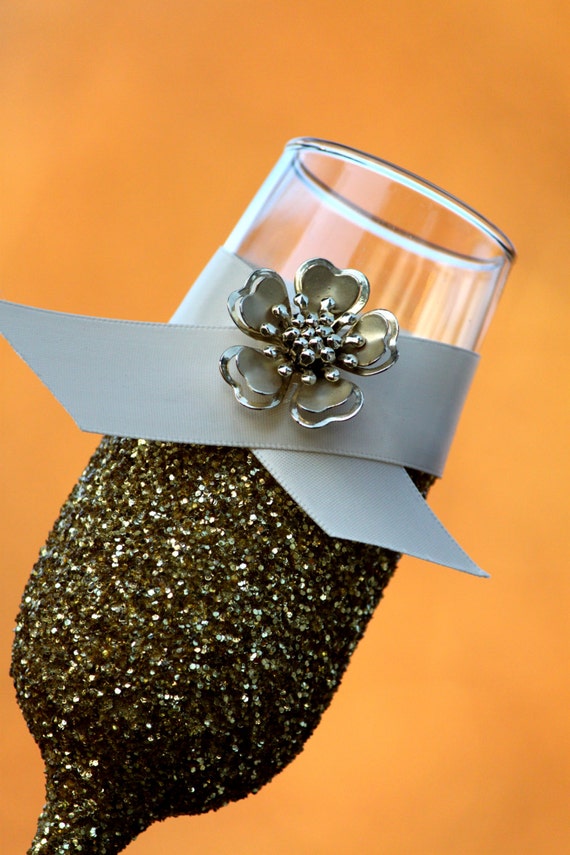 Gold Glitter Champagne Glasses Glitter Champagne Glasses