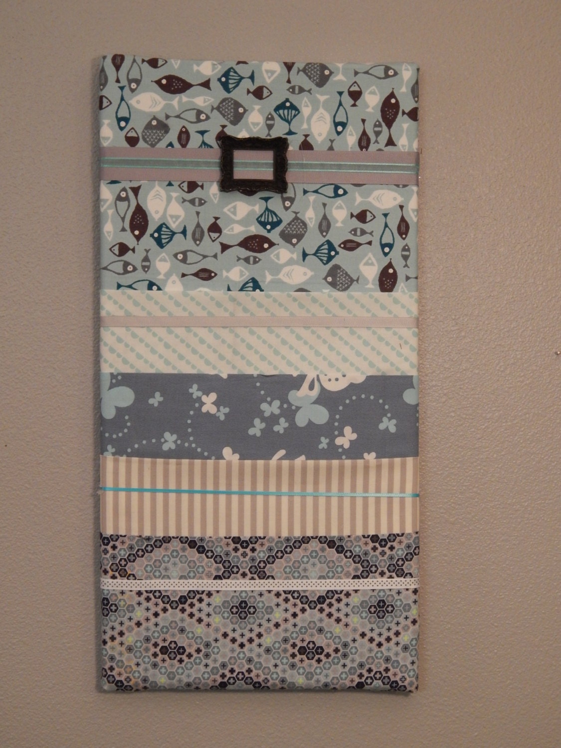 Fabric Wall Mail Organizer Mail Sorter Gray White Blues