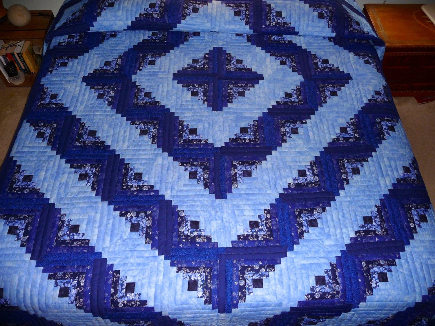 Amish Quilt Log Cabin Barn Raising Variation Blue on Blue