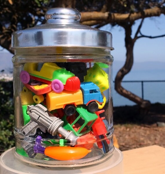 Items similar to Modern Glass Jar filled with small toys on Etsy