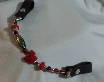 Red Stone, Silver Accents, Beaded 1 Ear Earpiece, “Browband” for Western Horse Bridle Headstall