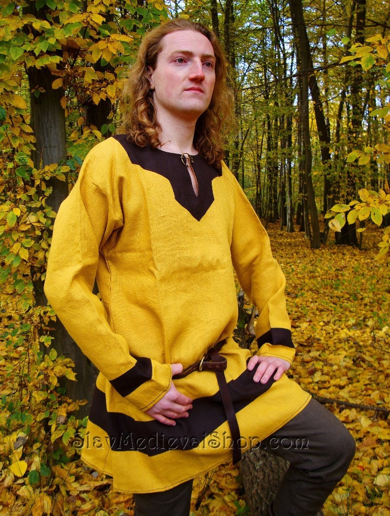 Linen shirt with hems Early Medieval shirt by SlavMedievalShop