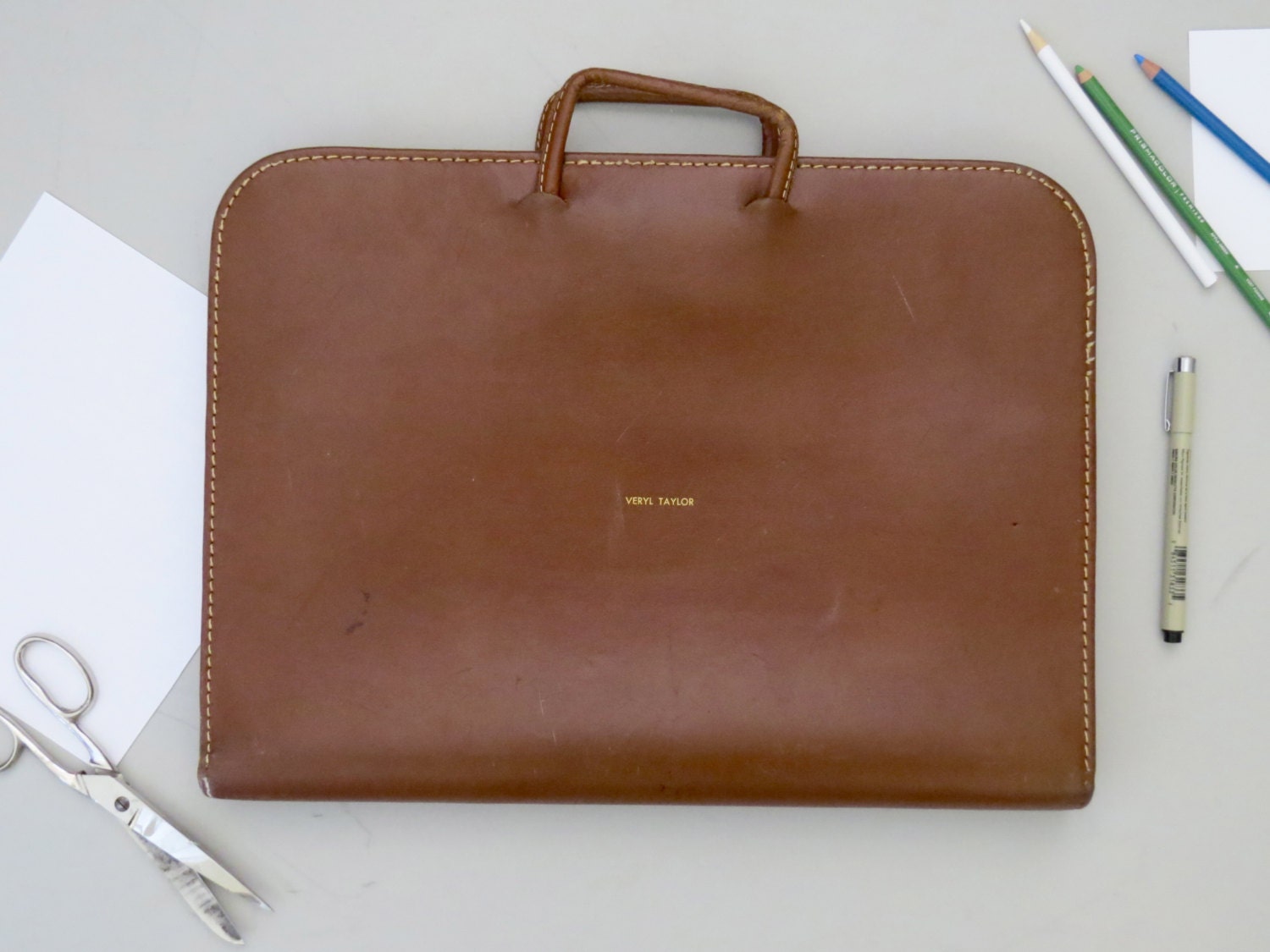 Brown Leather Portfolio // Work bag // Art Porfolio // Vintage