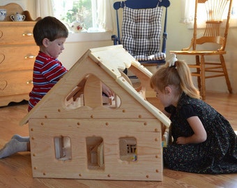Natural Wooden Dollhouse- Toy Dollhouse- Waldorf Dollhouse- Montessori Dollhouse-Wooden Toys- Child's Wooden Dollhouse- Doll House