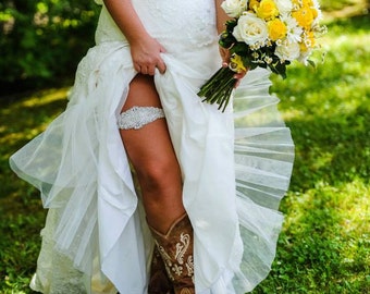 Wedding Garter - Bridal Garter - Pearl and Crystal Rhinestone Garter