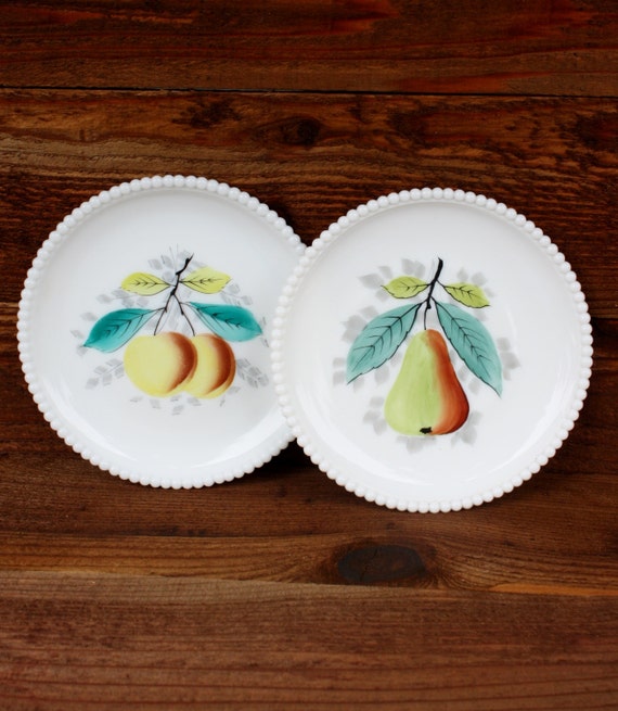 Vintage Westmoreland Beaded Milk Glass Fruit PlatesSet of Two