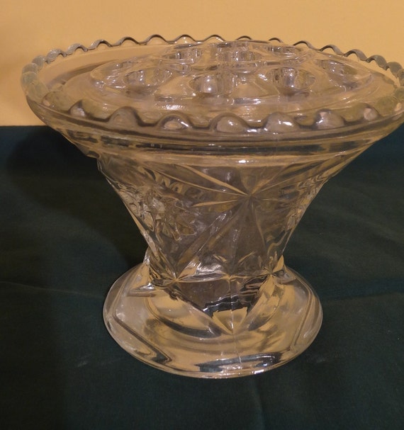 REDUCED Vintage 4 Pressed Glass Pedestal Vase with 16 by Zigafoos