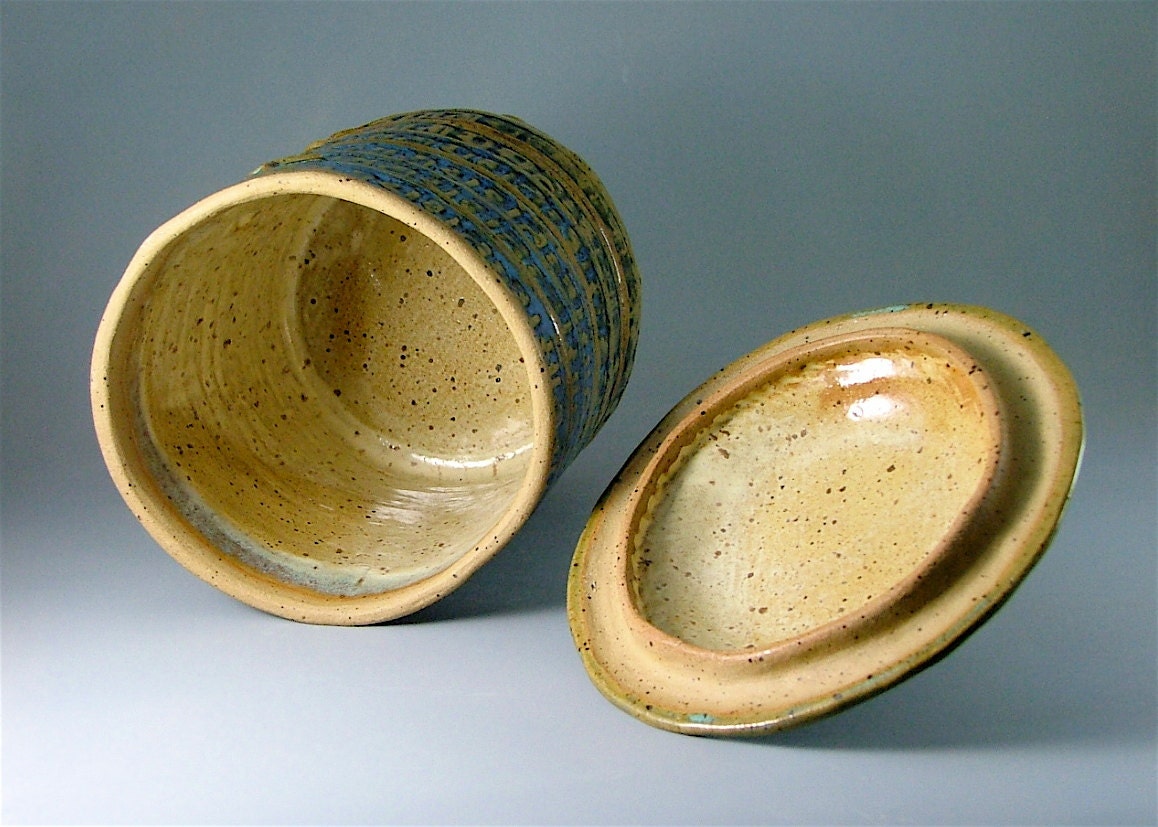 HandBuilt Lidded Pottery Jar Greens and by MeganSmithPottery