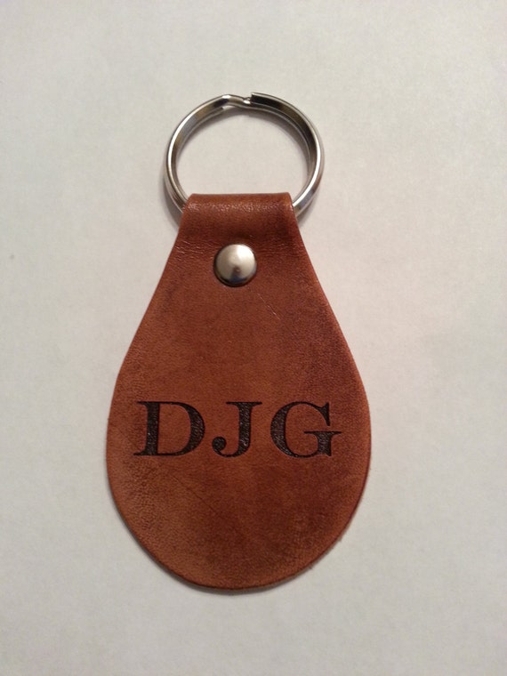 leather monogram personalized key chain key fob initials