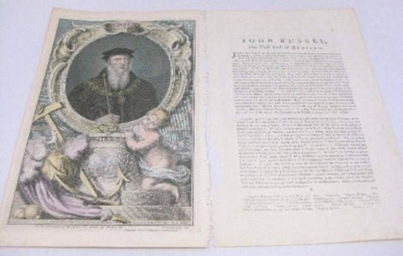 Heads of Illustrious Persons Antique Print John Russel Earl of Bedford 1740