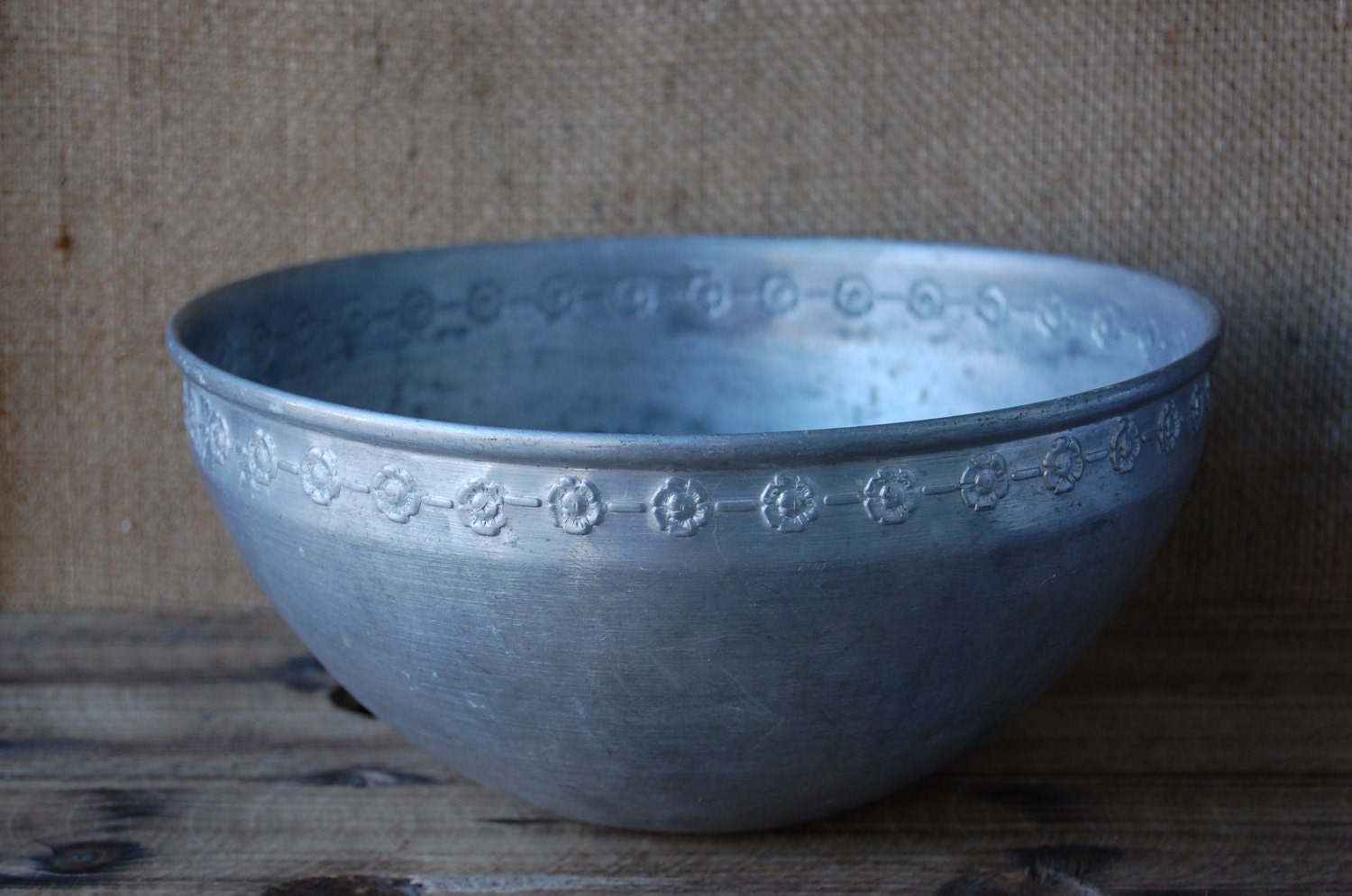 Vintage Aluminum Embossed Mixing Bowl Mid Century Mixing