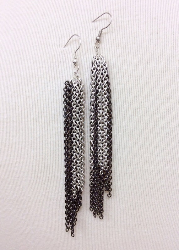 Two Toned Chain Tassel Earrings Women's Earrings