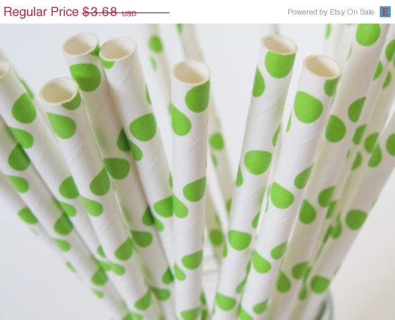 15% off - 25 Lime Green Polka Dot Paper Straws - ships less than 24 hours Il_570xn