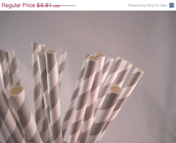 10% off - 50 Grey / Silver Stripe Straws - ships less than 24 hours Il_570xn