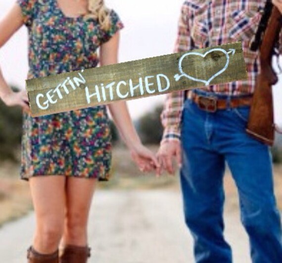 Gettin' hitched engagement photo prop pallet sign your