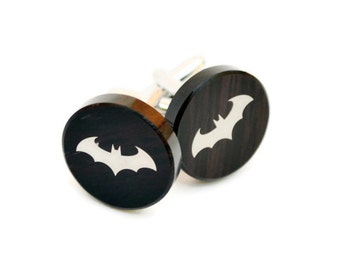 Batman Cufflink, custom cufflinks, damask print on the obsidian stone, FREE SHIPPING, gift box, groom accessories, superheros cufflink