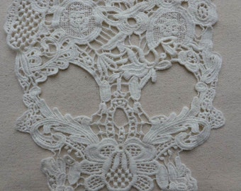 Off-white Cotton Lace Applique, Skull Applique, Embroidery Skull Applique, Off-white Skull Applique 1 pc