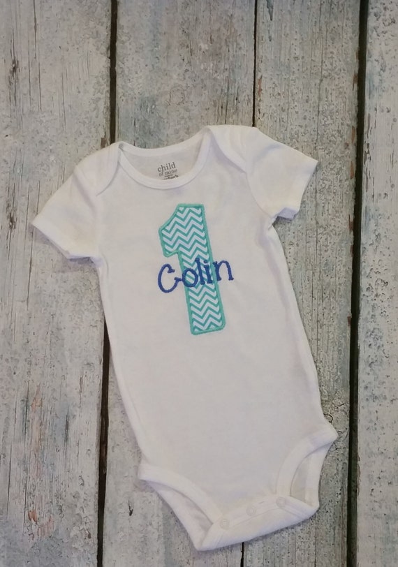 Baby boy first birthday outfit Light and navy blue chevron , first