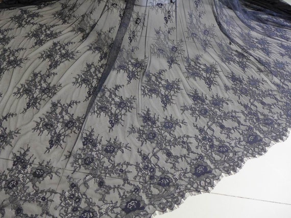 Black lace fabric wedding fabric eyelash lace fabric by
