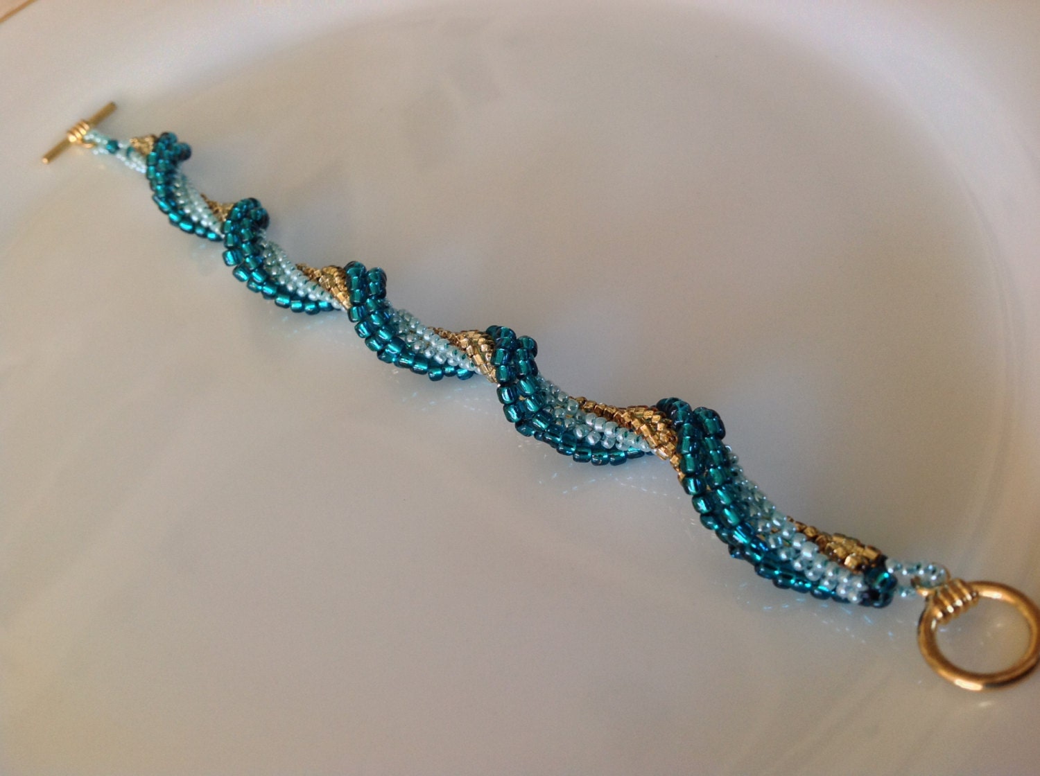 Teal Twisted Herringbone Bracelet