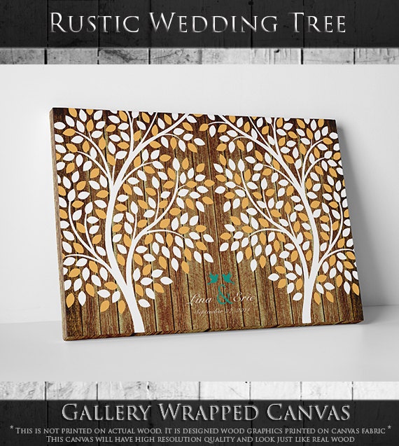 Unique Wedding Guest Book - The Twin Oak - A Victoria Rossi Design - 55-150 guest sign in - Confetti Tree Guestbook - 16x20 Inches by WeddingTreePrints