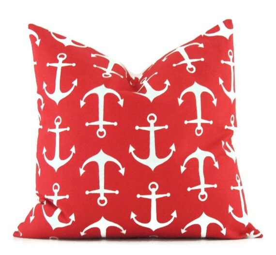 Red Nautical Pillow Cover 20x20 Pillow Cover Anchor Pillow